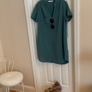 Teal crepe shift dress